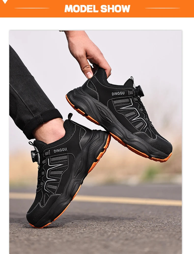 Men Safety Shoes Rotating button Work Sneakers Industrial Puncture-Proof Anti-smash Steel Toe Work Shoes Protective Safety Boots