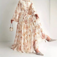 Muslim Women Dresses Flower Print Abaya Sashes Eid Ramadan Morocco Vestidos Dubai Jalabiya Kaftan Islam Arab Long Robe Abayas