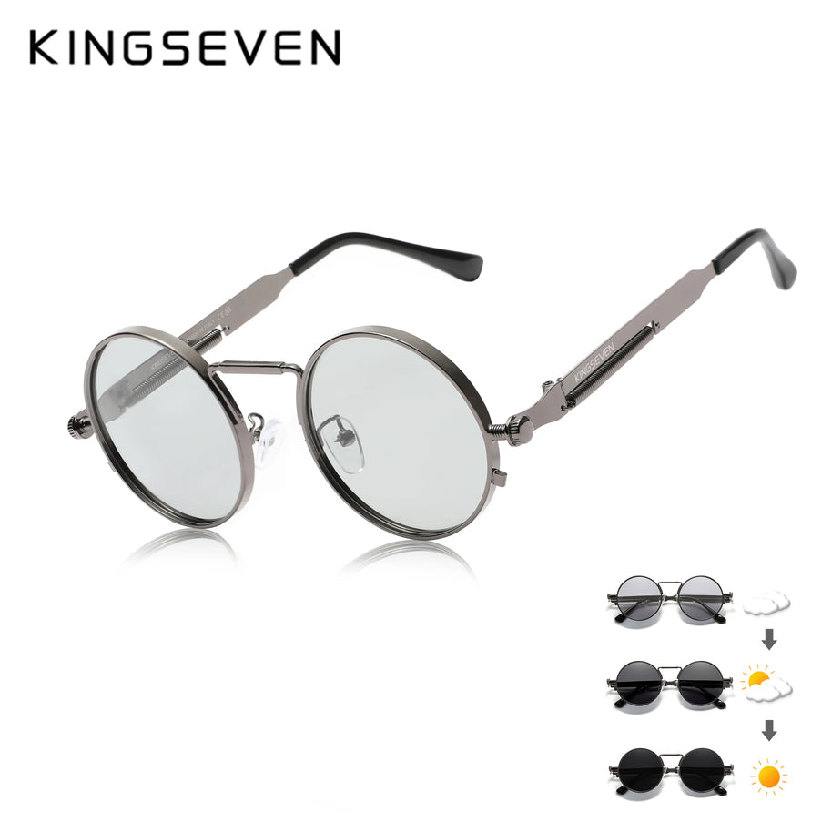 KINGSEVEN Brand Retro Sunglasses Gothic Steampunk Polarized UV400 Men Women Eyewear Round Frame Outdoor Photochromic Glasses