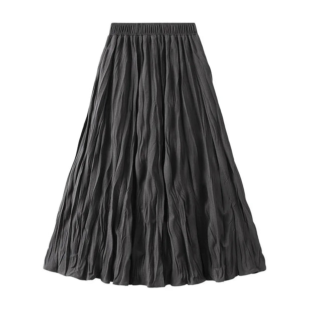 Autumn Simple Luxury High Waist Solid Colors Pleated Skirt Mid To Long Style Women Style Casual High Waisted A-Line Long Skirts
