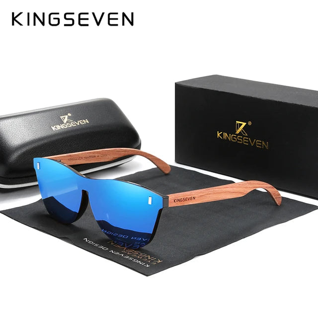 KINGSEVEN Brand Classical Wooden Sunglasses Men Retro Causal Polarized Rimless Women Glasses Anti-UV400 Wood Fashion Eyewear