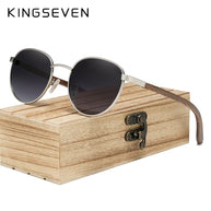 KINGSEVEN 2023 Black Walnut Wooden Sunglasses For Men Polarized UV400 Protection Round Lens Retro Eyewear Women Handmade Glasses