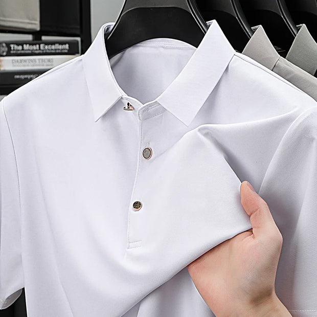 BROWON Brand 2025 Summer Man Polo Shirt Office Short Sleeve Solid Color Ice Silk Soft Work Plain Tops Mens Polo T Shirt 4XL