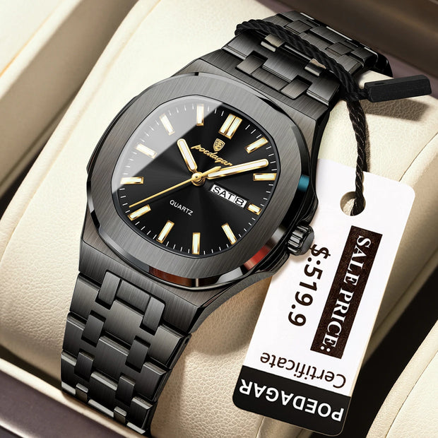 POEDAGAR Top Original Watch For Woman Luminous Date Week Square Ladies Watch Stainless Steel Quartz Women's Watches Female Reloj