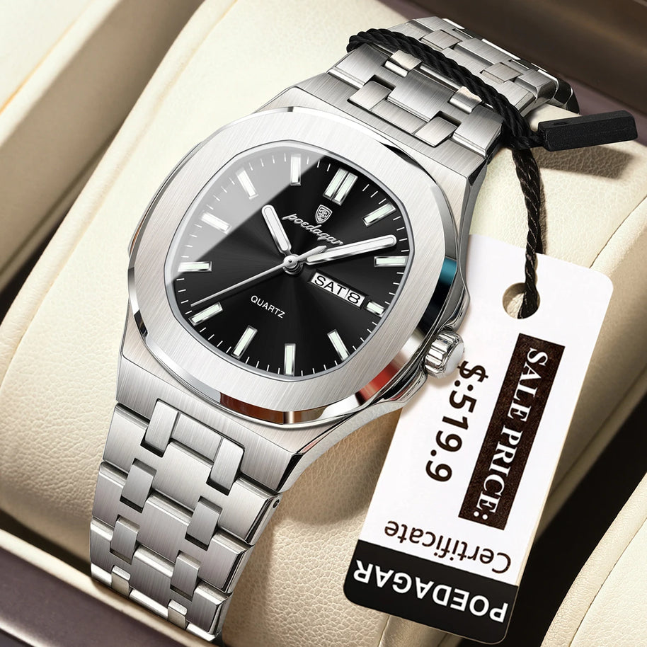 POEDAGAR Top Original Watch For Woman Luminous Date Week Square Ladies Watch Stainless Steel Quartz Women's Watches Female Reloj