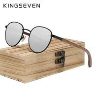 KINGSEVEN 2023 Black Walnut Wooden Sunglasses For Men Polarized UV400 Protection Round Lens Retro Eyewear Women Handmade Glasses