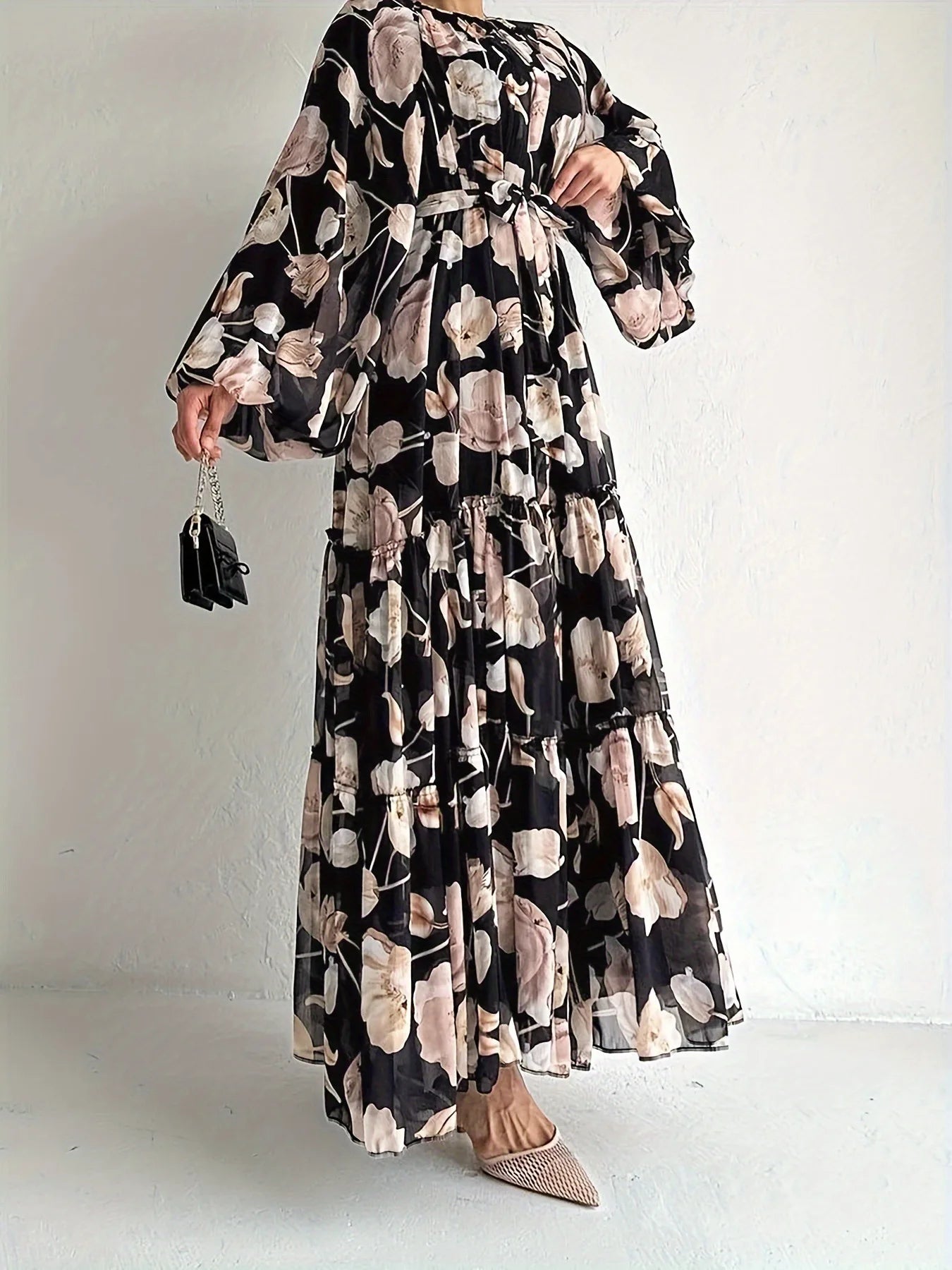 Muslim Women Dresses Flower Print Abaya Sashes Eid Ramadan Morocco Vestidos Dubai Jalabiya Kaftan Islam Arab Long Robe Abayas
