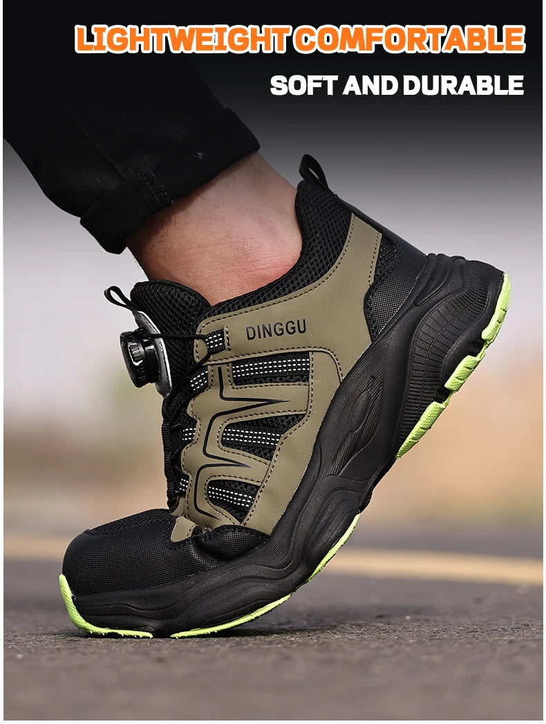 Men Safety Shoes Rotating button Work Sneakers Industrial Puncture-Proof Anti-smash Steel Toe Work Shoes Protective Safety Boots