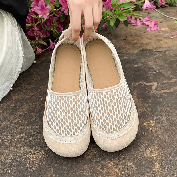 Women's Round Toe Flat Shoes Slip on Casual Shoes Non-slip Loafers New Mesh Plus Size Flats Women Summer Breathable Shoes Women