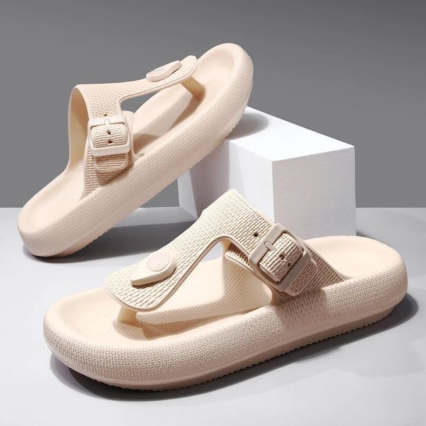 Comwarm Summer New Flip Flops For Men Anti-Slip Beach Sports Sandals Fashion Round Toe EVA Sole Slippers With Adjustable Buckle