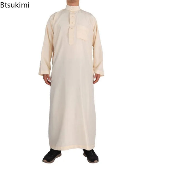 Muslim Fashion Abayas for Men Solid Crew Neck Jubba Thobe Loose Casual Robe Saudi Arabic Kaftan Pakistan Caftan Islamic Clothing