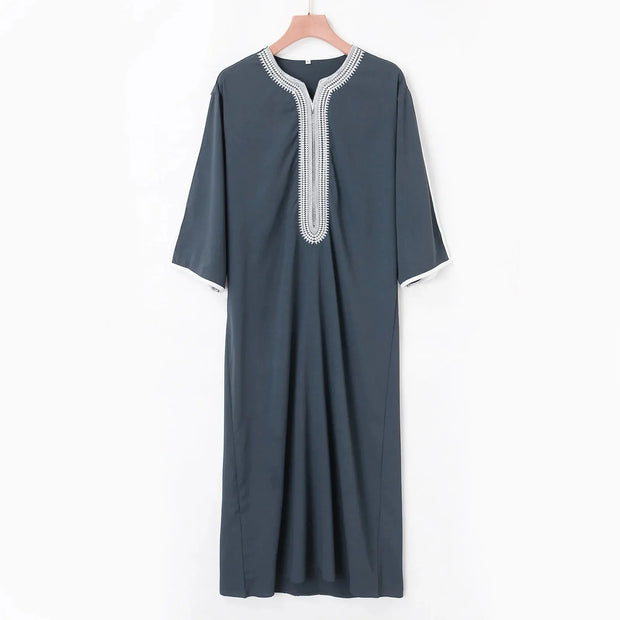 2025 Embroidered Traditional Men Boubou Jalabiyas Jubbah Muslim MEN'S Thobe Morocco Thobes Islamic Clothing Ramadan Robe Abaya