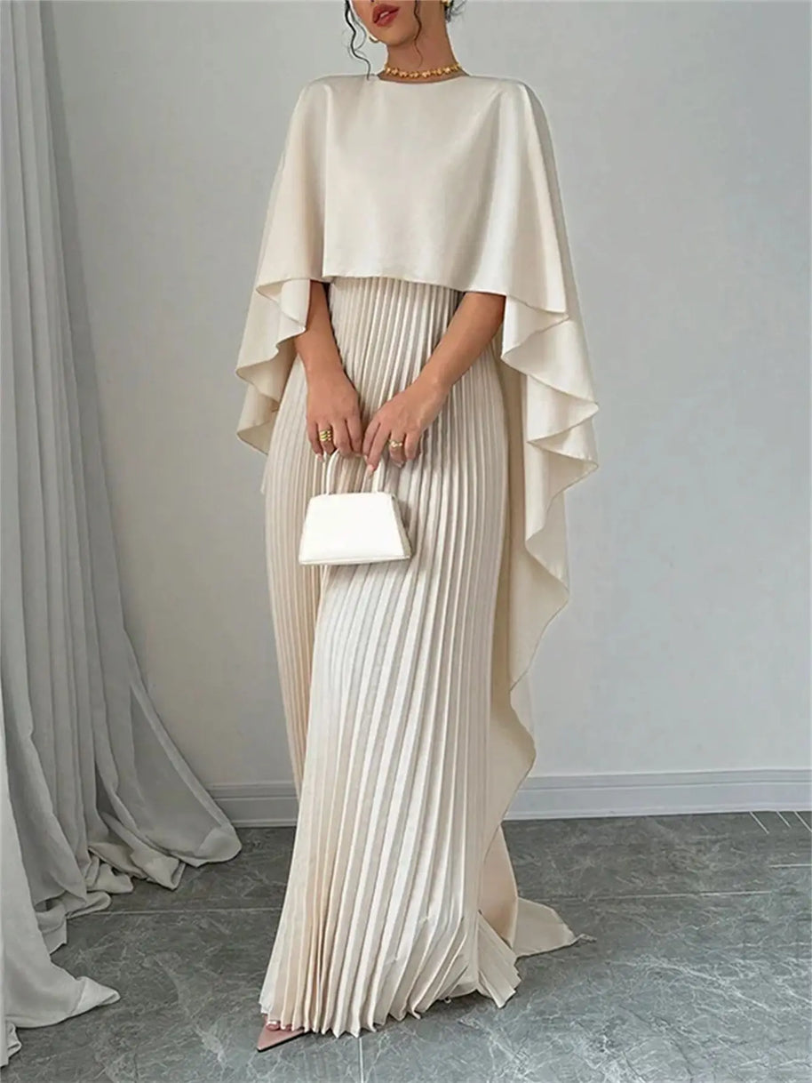 2025 New Women's Spring Summer Fashion Loose Bat Sleeve Curling Irregular Elegant Seven Inch Sleeve Long Dress