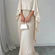 2025 New Women's Spring Summer Fashion Loose Bat Sleeve Curling Irregular Elegant Seven Inch Sleeve Long Dress