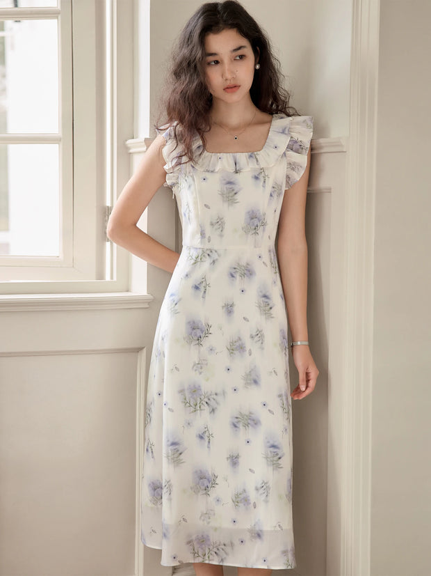 ZIQIAO Petite Size Women's French-Style Holiday Print Dress with Unique Waist-Cinching Design for Summer 2025 25ZQ92207