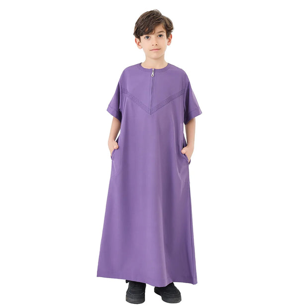 Muslim Kids Boys Jubba Thobe Robe Arabic Islamic Middle Eastern Teen Zipper Long Sleeve Robes Ramadan Daffah Dishdasha Clothing