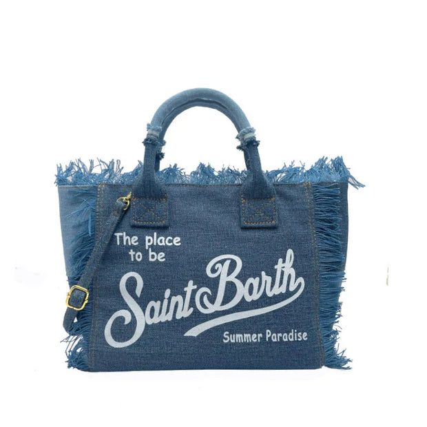 SAINT BARTH new crossbody bag for women's travel, solid color denim, small size, handmade tassel handbag, tote bag