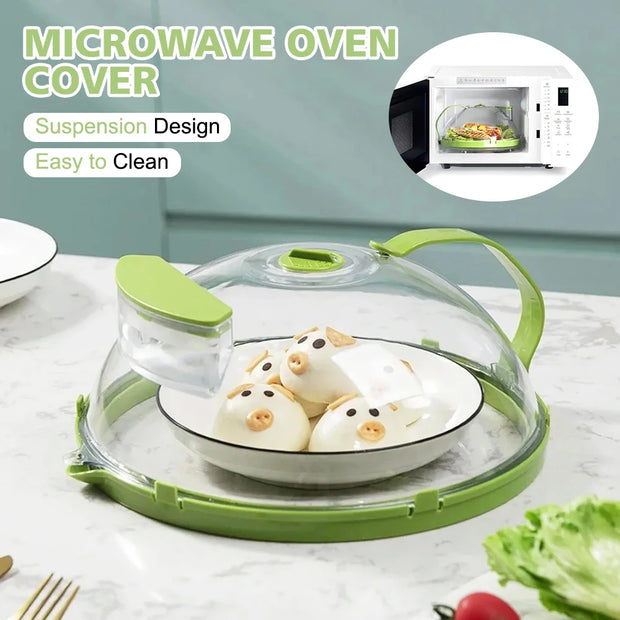 10-Inch Microwave Splatter Cover Clear Plastic Heat Resistant Microwave Oven Dish Plate Cover with Handle and Water Steamer