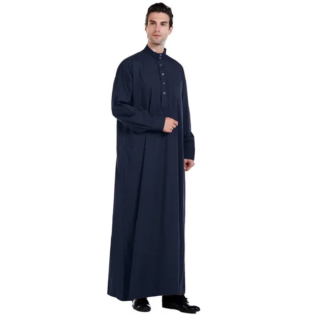 2025 Muslim Fashion Abayas for Men Solid Color Long Sleeve Kaftan Stand Collar Robe Thobe Jubba Dishdasha Thawb Islamic Clothing