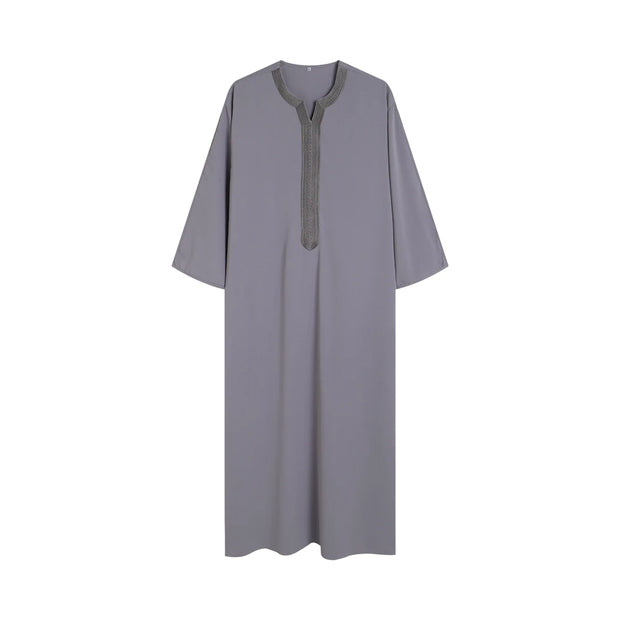 2025 Summer New jubah Muslim Men's Robe Short Sleeve Embroidered Arab Ethnic Style Men's Islamic Clothing