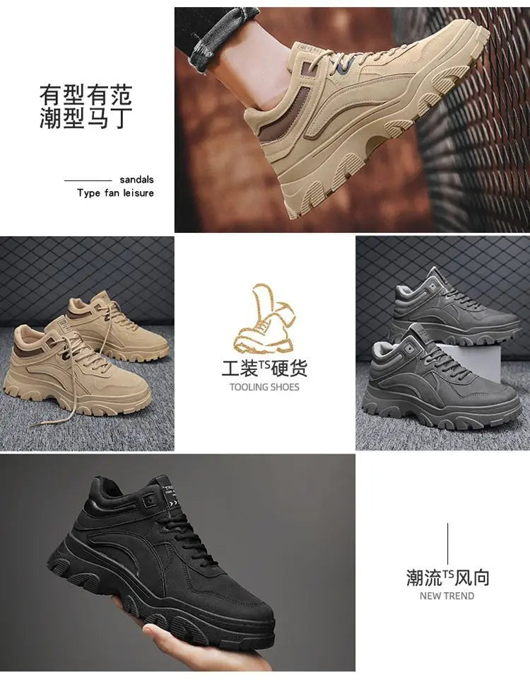 Men's Desert Boots Winter Warmth Tactical 2024 New Men's Fashion Strap Naked Boots Outdoor Platform Work Shoes Bota Masculina