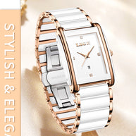 LIGE Fashion Square Quartz Woman Watches Ceramics Elegant Simple Diamond Auto Date Romantic Birthday Gift Leisure Wristwatch New