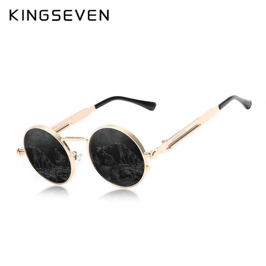 KINGSEVEN Brand Retro Sunglasses Gothic Steampunk Polarized UV400 Men Women Eyewear Round Frame Outdoor Photochromic Glasses