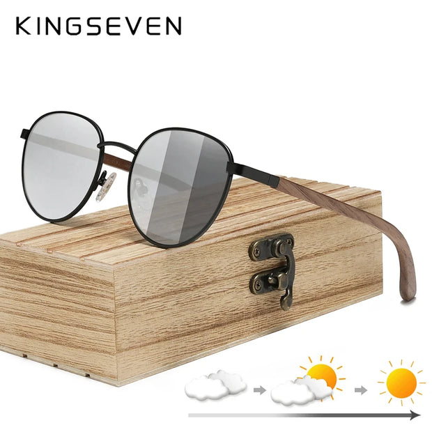 KINGSEVEN 2023 Black Walnut Wooden Sunglasses For Men Polarized UV400 Protection Round Lens Retro Eyewear Women Handmade Glasses