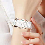 LIGE Fashion Square Quartz Woman Watches Ceramics Elegant Simple Diamond Auto Date Romantic Birthday Gift Leisure Wristwatch New