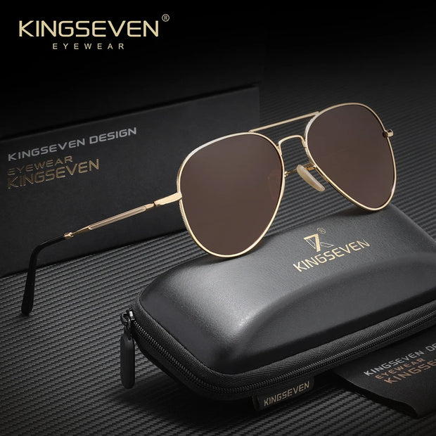 KINGSEVEN Vintage Women's Pilot Sunglasses Men Driving Outdoor Classical Glasses Business Polarized UV400 Alloy Eyeglasses