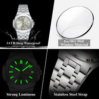 POEDAGAR Top Original Watch For Woman Luminous Date Week Square Ladies Watch Stainless Steel Quartz Women's Watches Female Reloj