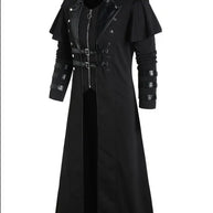 Vintage Halloween Medieval Steampunk Assassin Elves Pirate Costume Adult Men Black Long Split Jacket Gothic Armor Leather Coats