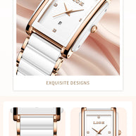 LIGE Fashion Square Quartz Woman Watches Ceramics Elegant Simple Diamond Auto Date Romantic Birthday Gift Leisure Wristwatch New