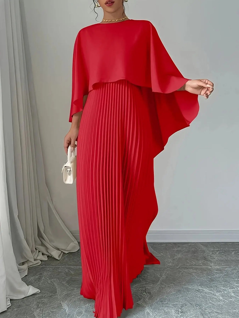 2025 New Women's Spring Summer Fashion Loose Bat Sleeve Curling Irregular Elegant Seven Inch Sleeve Long Dress