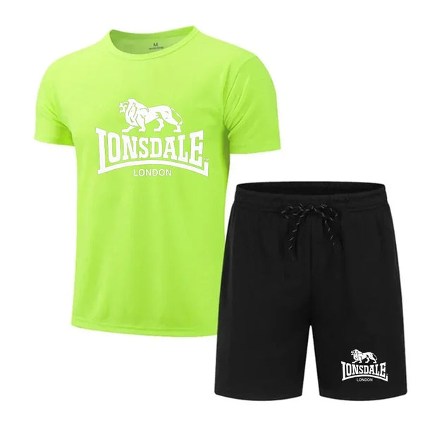 Camiseta de manga curta estampada masculina, shorts de secagem rápida, conjunto esportivo respirável, conjunto de jogging
