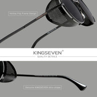 KINGSEVEN Fashion Steampunk Vintage Sunglasses Men Round Lens Polarized Eye Protection Glasses Driving Men's Eyewear