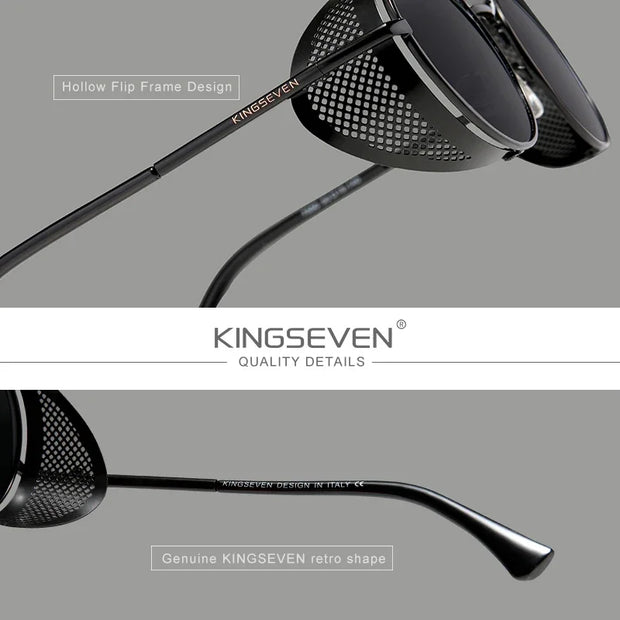 KINGSEVEN Fashion Steampunk Vintage Sunglasses Men Round Lens Polarized Eye Protection Glasses Driving Men's Eyewear