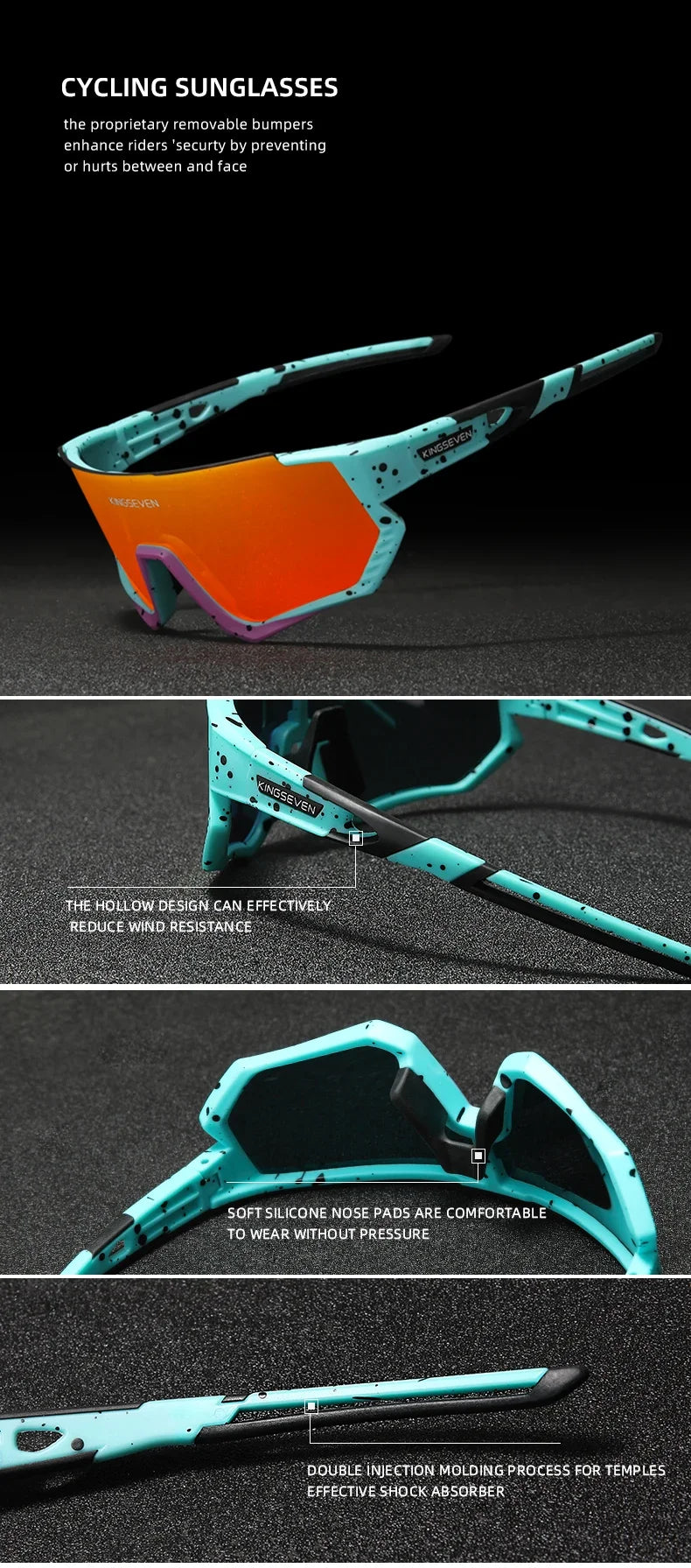 KINGSEVEN Cycling Sunglasses Men Women Mtb Bicycle Glasses Anti-UV Bike Goggles Outdoor Sport bike Large Frame