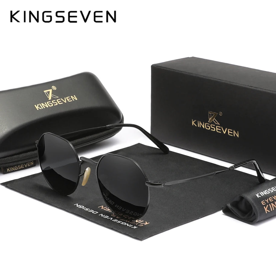 KINGSEVEN Brand Designer Sunglasses Alloy Round Frame Polarized UV400 Women Men Fashion Glassses Classic Anti-glare Eyewear