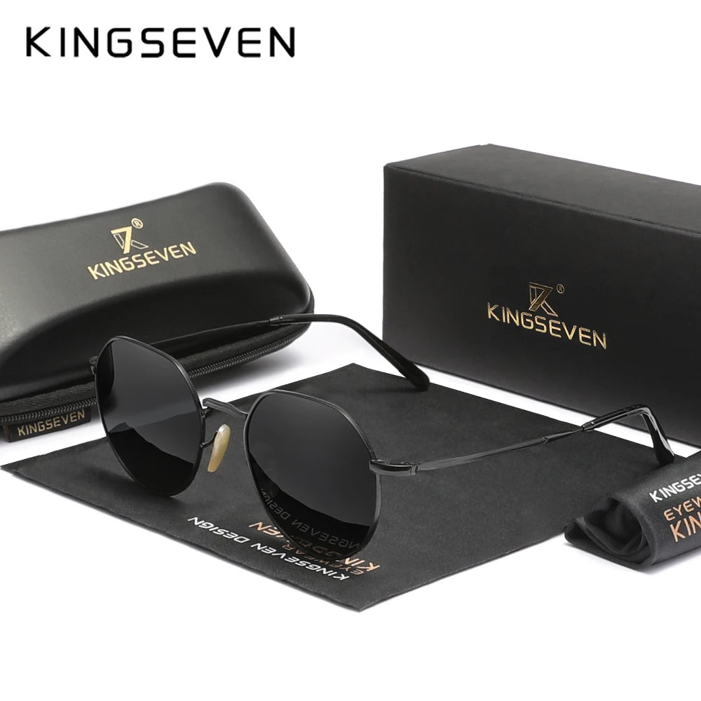KINGSEVEN Brand Designer Sunglasses Alloy Round Frame Polarized UV400 Women Men Fashion Glassses Classic Anti-glare Eyewear