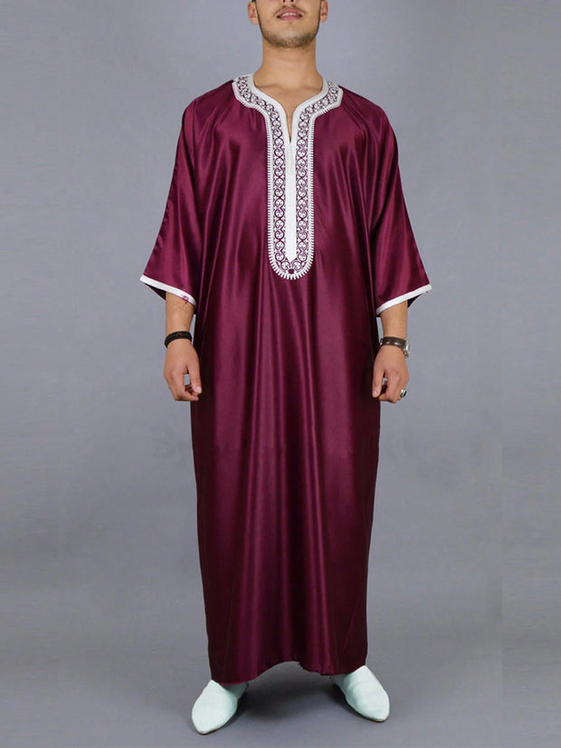 2025 Summer New jubah Muslim Men's Robe Short Sleeve Embroidered Arab Ethnic Style Men's Islamic Clothing