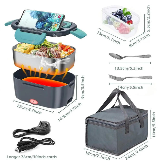 1.5 L 60W Electric Lunch Box Food Warmer Portable Food Heater for Car Or Home - Leak Proof 304 Stainless Steel Liner