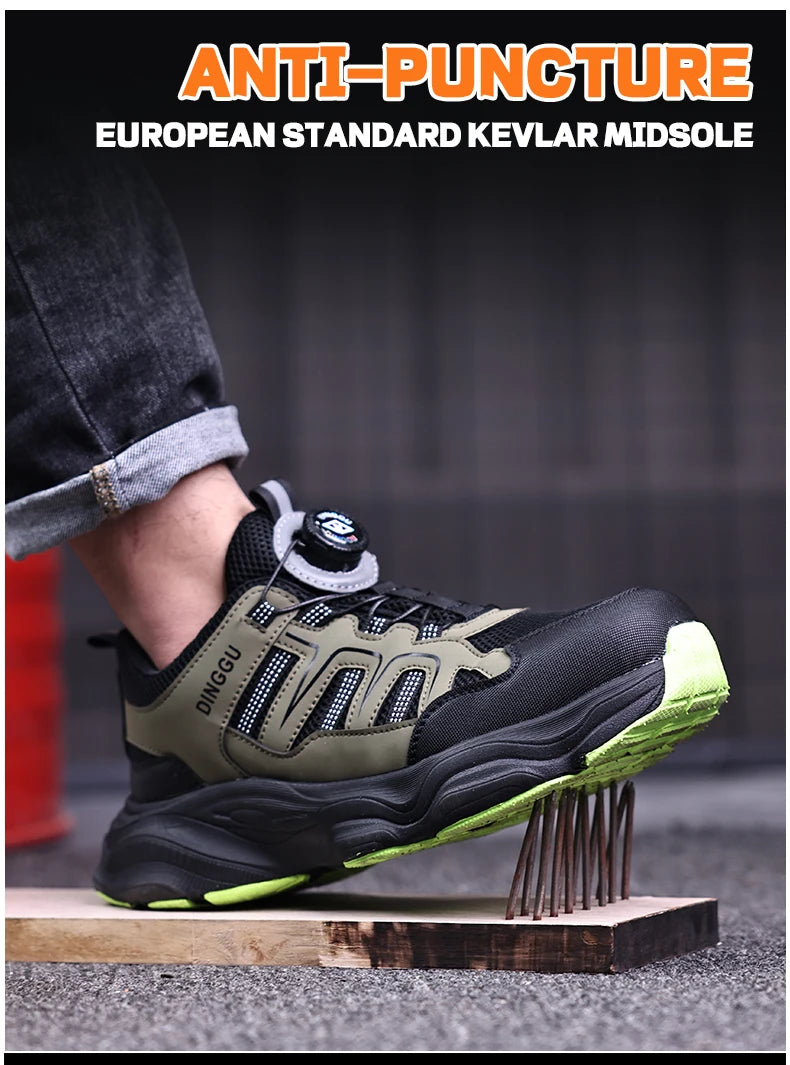 Men Safety Shoes Rotating button Work Sneakers Industrial Puncture-Proof Anti-smash Steel Toe Work Shoes Protective Safety Boots