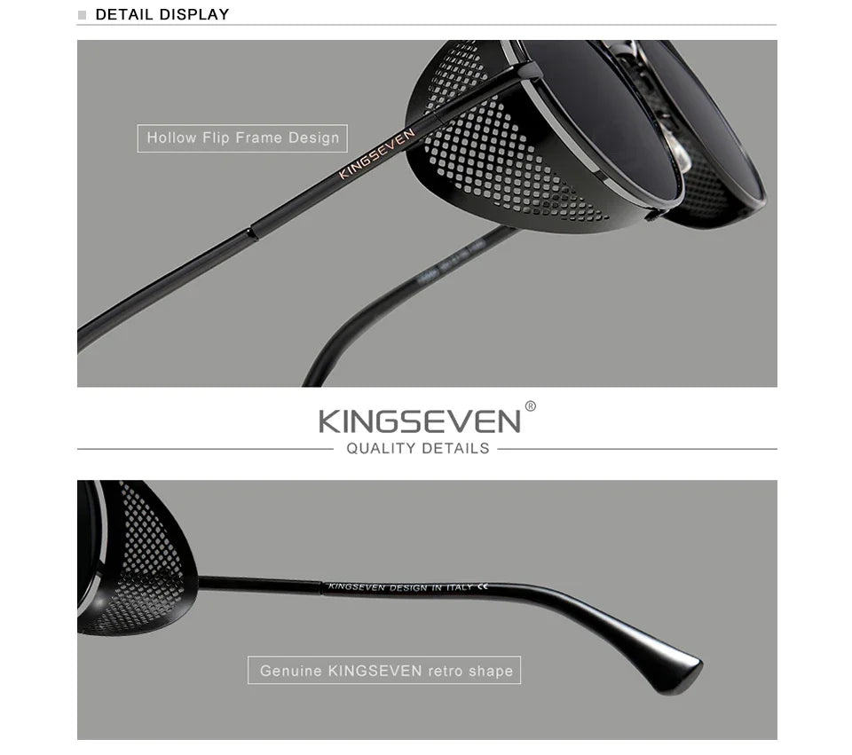 KINGSEVEN Fashion Steampunk Vintage Sunglasses Men Round Lens Polarized Eye Protection Glasses Driving Men's Eyewear