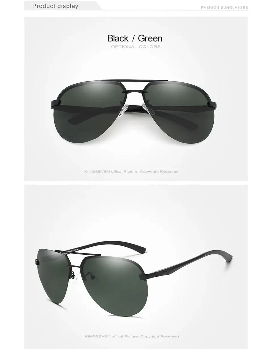 KINGSEVEN Fashion Pilot Rimless Sunglasses Men Classical UV400 Polarized Large Frame Glasses Casual Driving Outdoor Eyewear