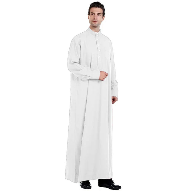 2025 Muslim Fashion Abayas for Men Solid Color Long Sleeve Kaftan Stand Collar Robe Thobe Jubba Dishdasha Thawb Islamic Clothing