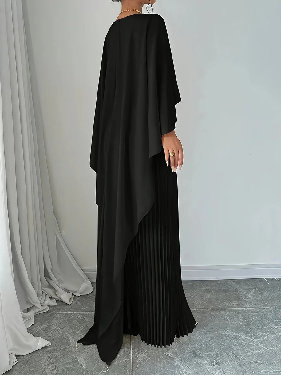 2025 New Women's Spring Summer Fashion Loose Bat Sleeve Curling Irregular Elegant Seven Inch Sleeve Long Dress