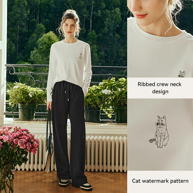 OLrain Women White T-shirt 2025 Spring Summer Knitted Casaul Loose Fit Printing O Neck Simple Comfort Female Top O23QT82558