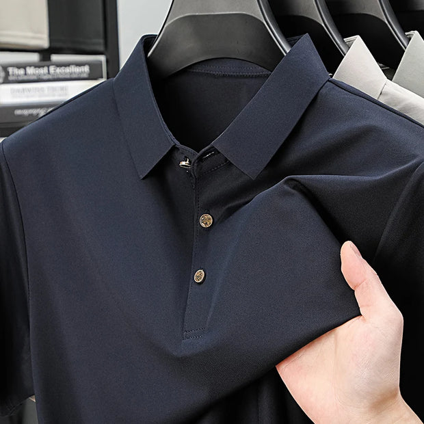 BROWON Brand 2025 Summer Man Polo Shirt Office Short Sleeve Solid Color Ice Silk Soft Work Plain Tops Mens Polo T Shirt 4XL