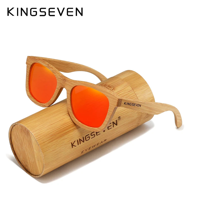 KINGSEVEN Polarized Natural Wooden Sunglasses For Men Women Full Bamboo Frame Retro Handmade Eyewear Square UV400 Lens Glasses